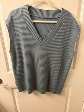 Amazon V-Neck Ribbed Sleeveless Sweater Vest - Slate Blue